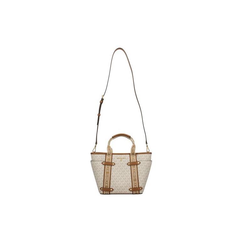 Michael Kors Maeve Classic Commuter Fashion Monogram Color Block Tote Bag Small Women Handbags Vanilla-White Acorn-Brown 30T2G5VT1B-149