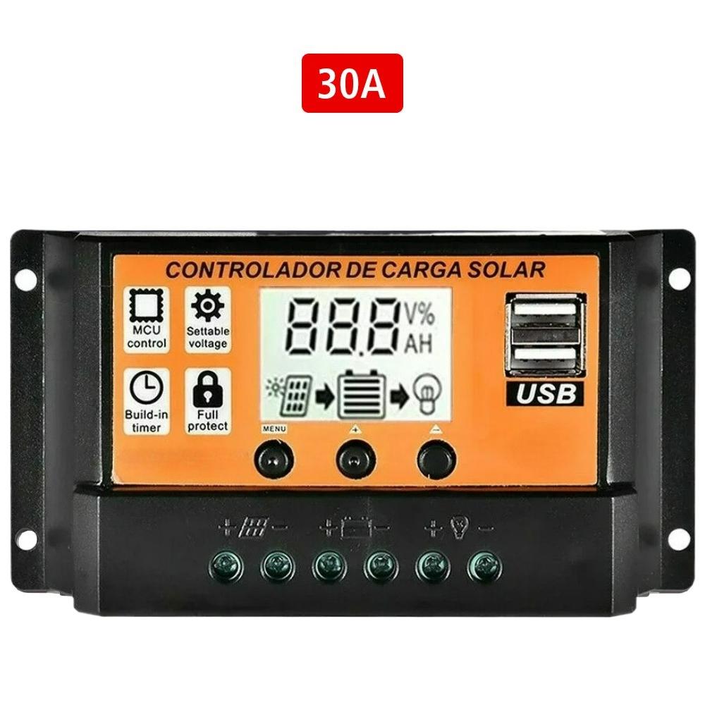 LCD Accessories 10A, 10A 20A 30A 12V 24V Automatic Identification Solar Controller Photovoltaic Regulator Color Screen Timer