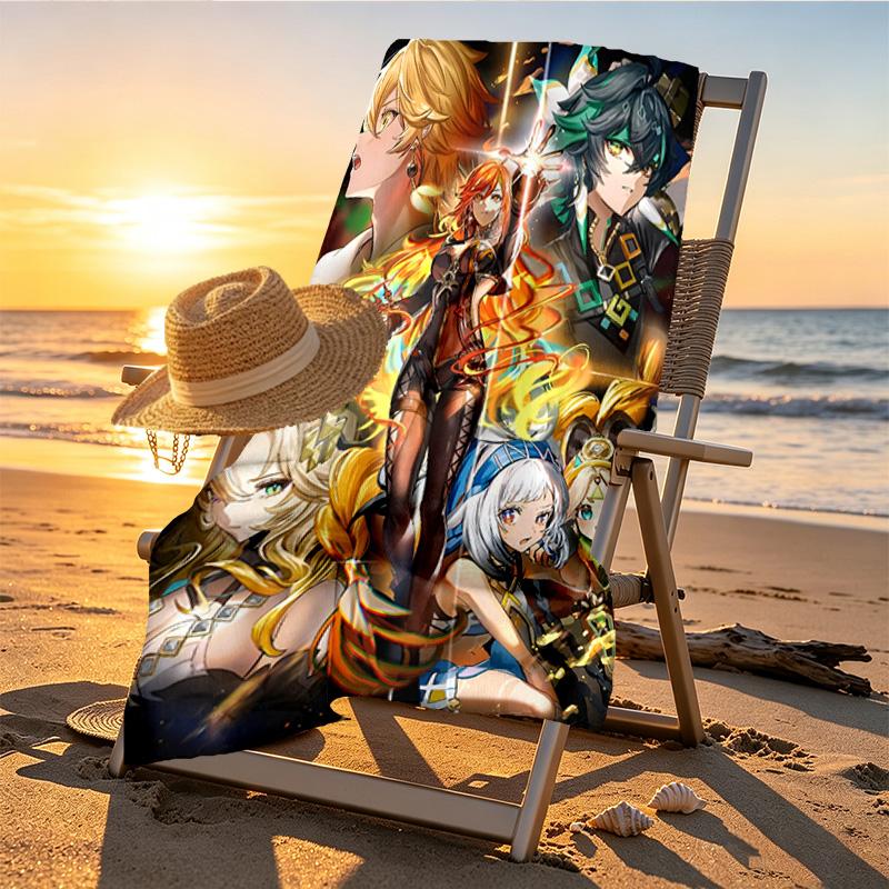 Genshin Impact Print Beach Towel Design, Soft, Lightweight. for Home Bathroom, Spa, Pool, Yoga, Surfing, Camping, Gift for Family, Friend