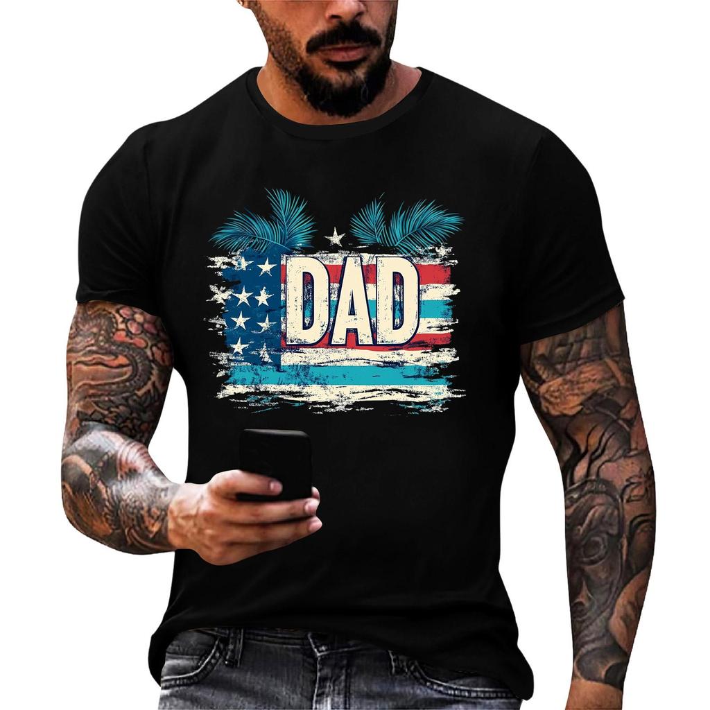Men's Loose Fit Short Sleeve T Shirt Summer Casual Daily Wear Patriotic Flag Print Dad Graphic Tee for Father's Day Independence