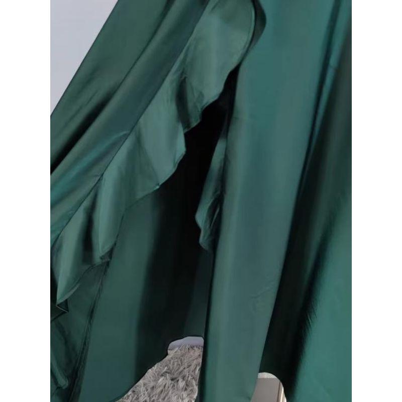 Export Single Lu Home High Texture Smooth Satin Ruffles Sleeveless Split Long Leg Lace-up Open Back Long Dress