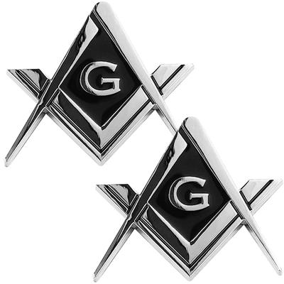 Creatrill 2 Pack 2.75" Chrome Plated Freemason Car Emblem Mason Square Compass Car Truck Motorcycle Decal Gift Accessory