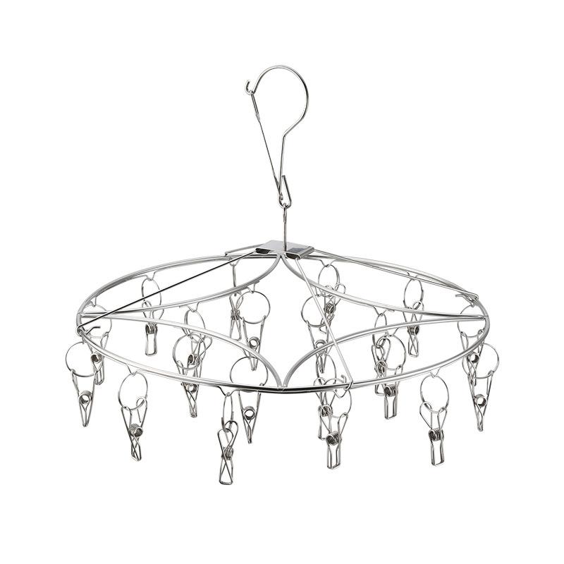 

Вешалка для чулок с 16 зажимами, складной круглый крючок из нержавеющей стали с несколькими зажимами для сушки носков 16