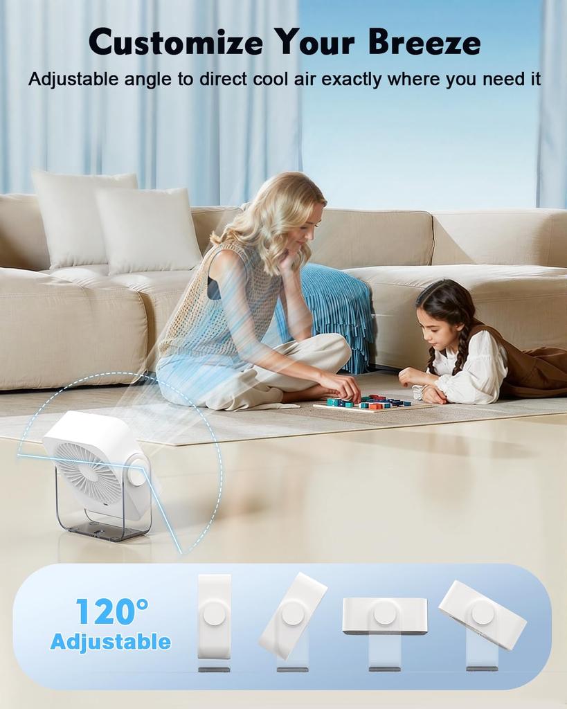 Rechargeable Ice Small Desk Fan 199 Speeds Strong Wind, Adjustable Portable for Bedside Sleeping Camping Home Office Travel