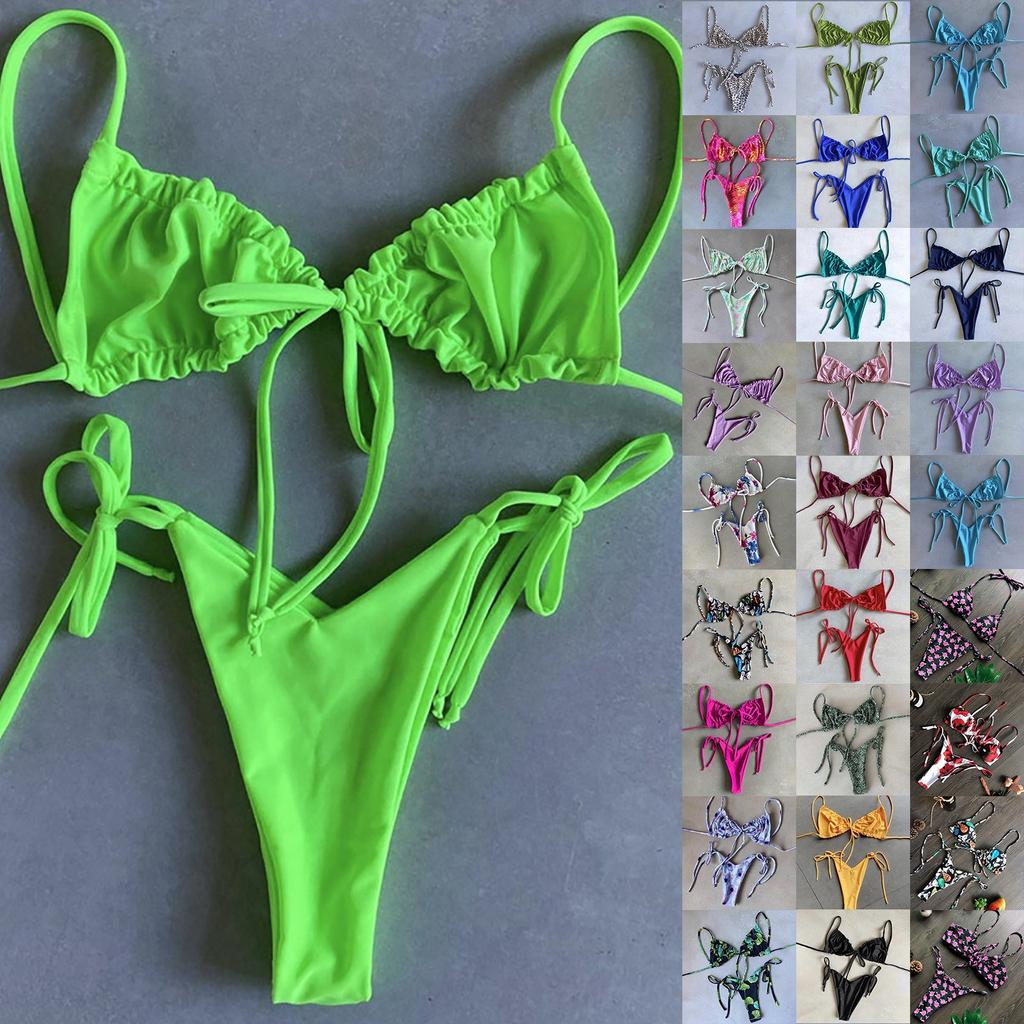 Women's Swimwear Solid Colour Bikini Strappy Swimsuit Split Swimsuit Set