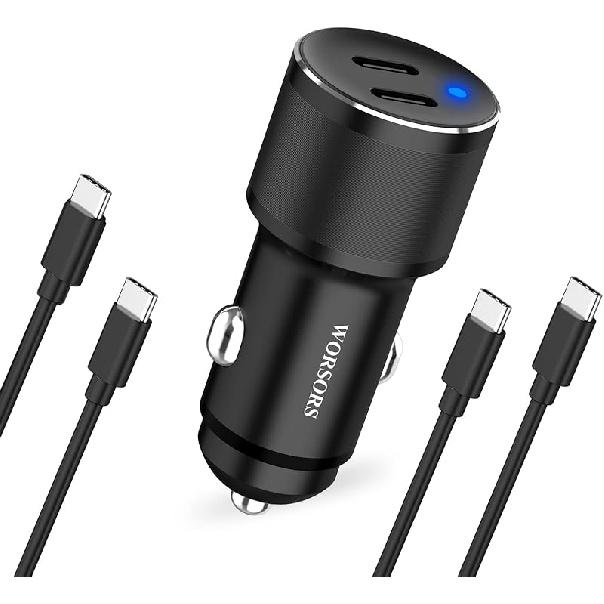 Dual 45W USB C Car Charger, 90W Max Super Fast Charging, All Metal 12V Cigarette Lighter Adapter for iPhone 17 Pro Max/16/15/iPad, Samsung Galaxy