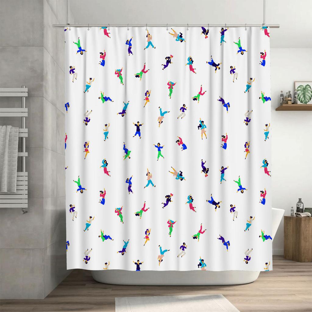 Colorful Bathroom Shower Curtain Waterproof Fabric Decorative Modern Design Printing for Home Decoration White with People Danci