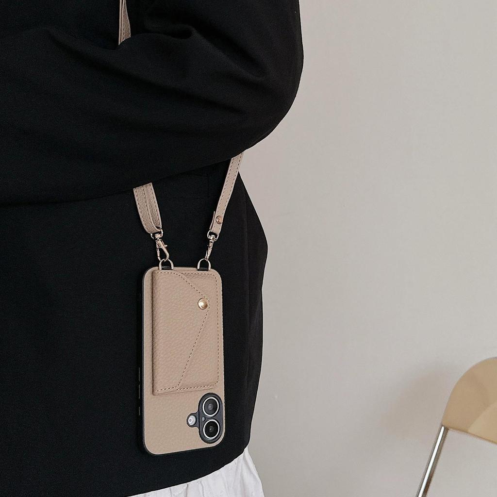 iPhone 17 Case: Lychee Pattern Leather Crossbody Lanyard Card Holder Protective Case for Apple 14 Pro