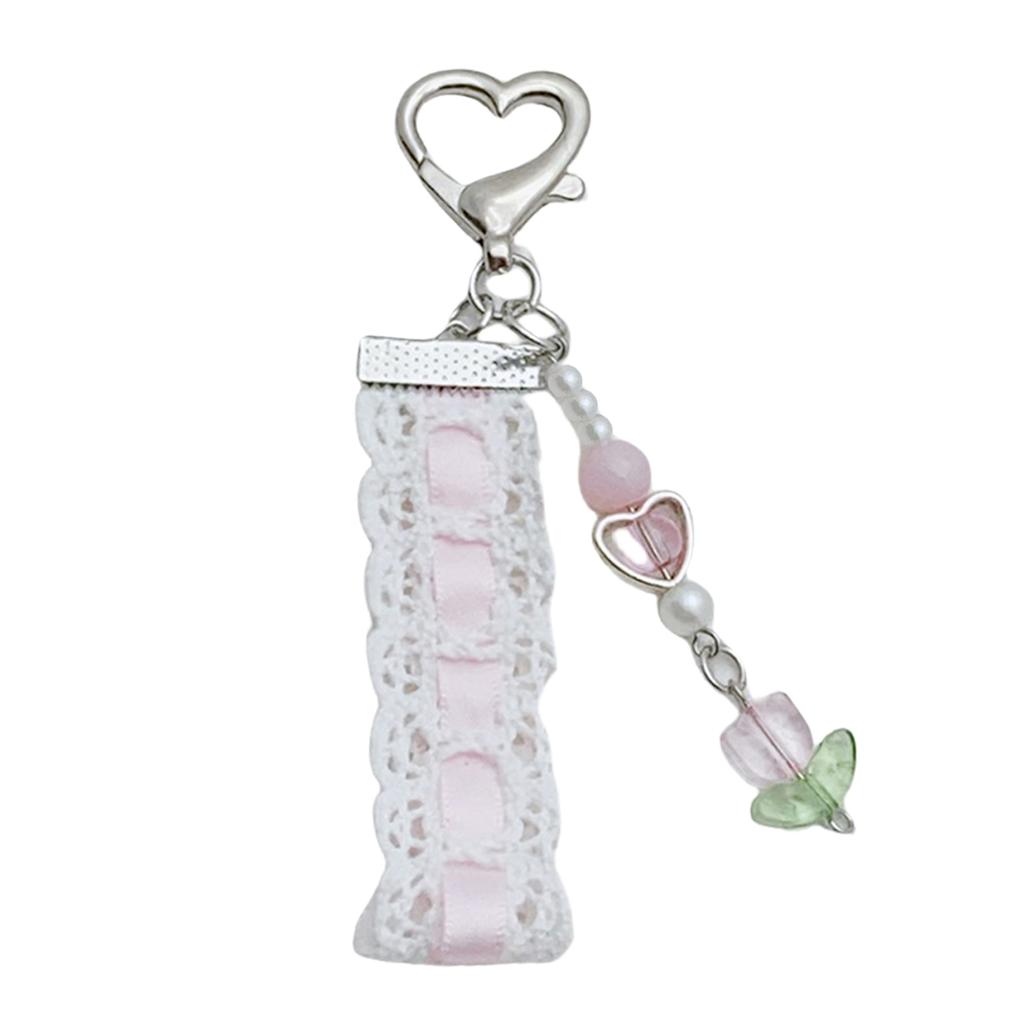 Cute Strawberry and Butterfly Phone Charm Charming Lace and Bead Keychain Phone Strap with Strawberry and Tulip Ornament
