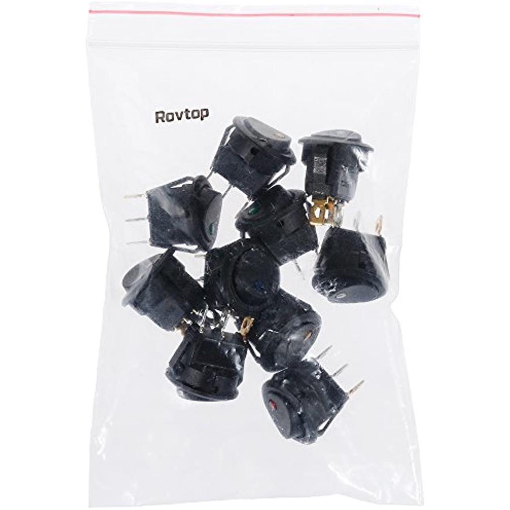10 Pieces Toggle Switch Dc 12 V 20 A; Car Boot / Truck Trailer Illuminated Round Switch / Rocker Button With 5-Colour Led Dot-Light.