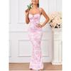 Women's Square Neck Sleeveless Maxi Dress Slim Fit High Waist Floral Print Tie Strap Mermaid Backless Sexy Summer Party Dress