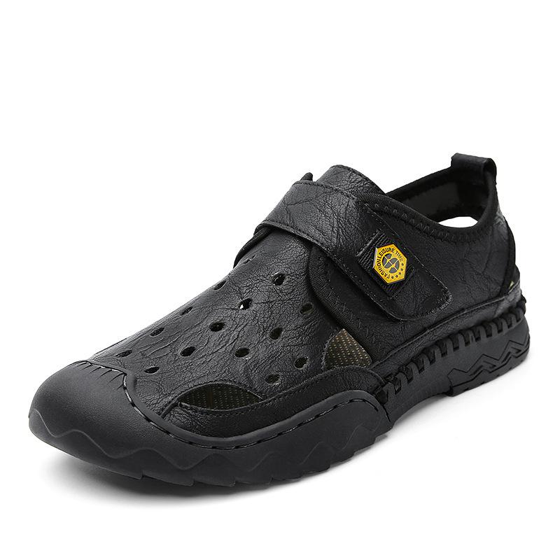 

Кроссовки для снятия обуви мужские сандалии из натуральной кожи с одной педалью дышащие туфли большого размера с отверстиями 38 чёрный