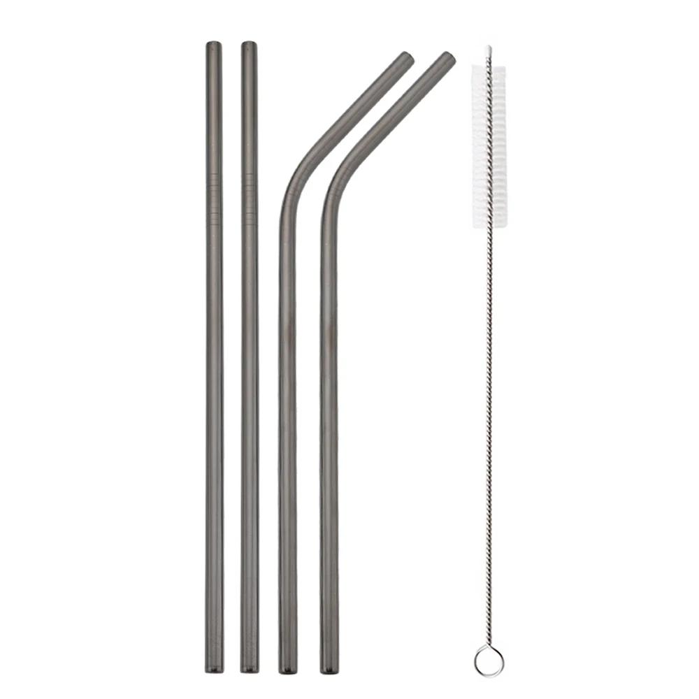 Black Reusable Metal Drinking Straws Stainless Steel Sturdy Bent Straight Drinking Straw with Cleaning Brush Bar Party Accessory