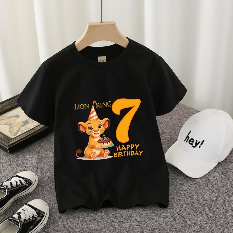 Lion King Kids T-shirt Disney Cute Birthday Number 1-10 Years Old Anime Child Tee Street Summer Clothes Kawaii Party Gift