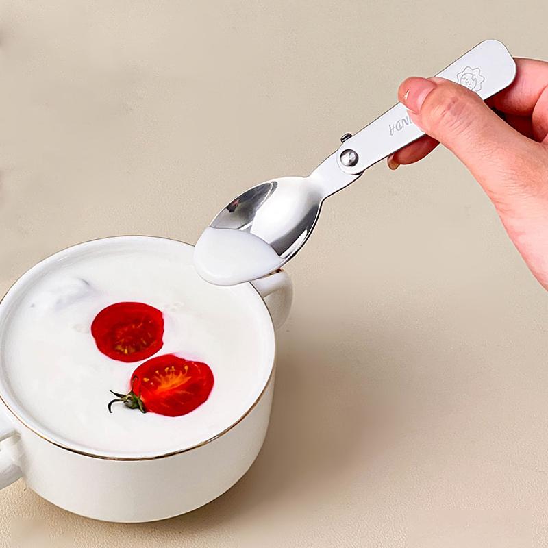 2Pcs/Box Portable Foldable Dinnerware Set 304 Stainless Steel Folding Fork Spoon With Cutlery Box Cute Picnic Tableware