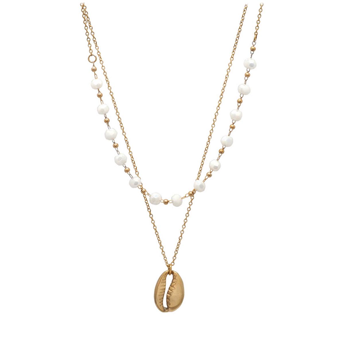 

Les Trésors De Lily [Q8646] - Золотисто-белое дизайнерское колье из стали Cowrie (2 ряда) - 40/44 см - 15x10 мм и жемчуг 4 мм