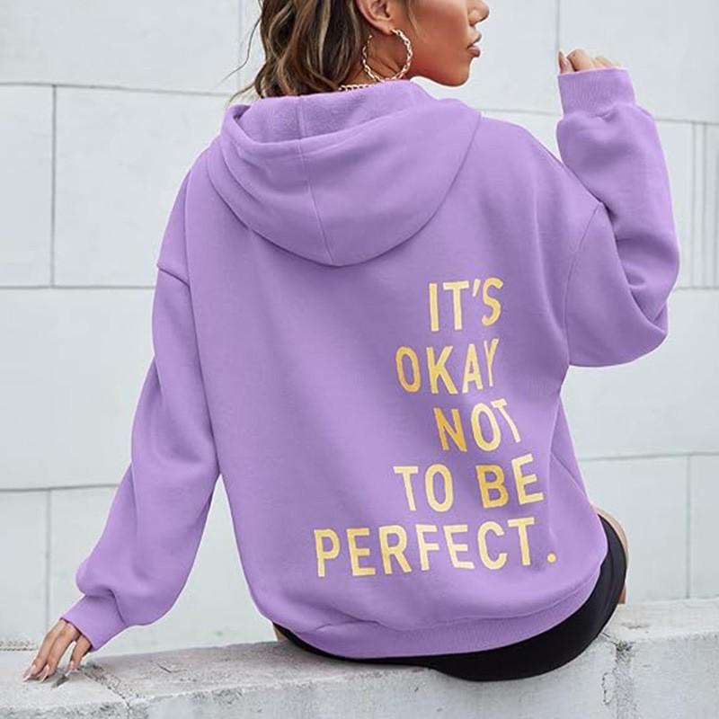 Multi-color Letter Print Loose Hooded Sweatshirt for Women