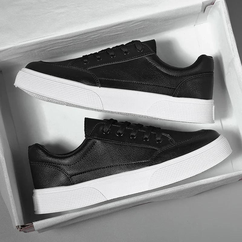 Men White Shoes Leather Casual Sneakers Trend Platform Shoes Comfortable Vulcanized Shoes for Men White Tenis Masculinos