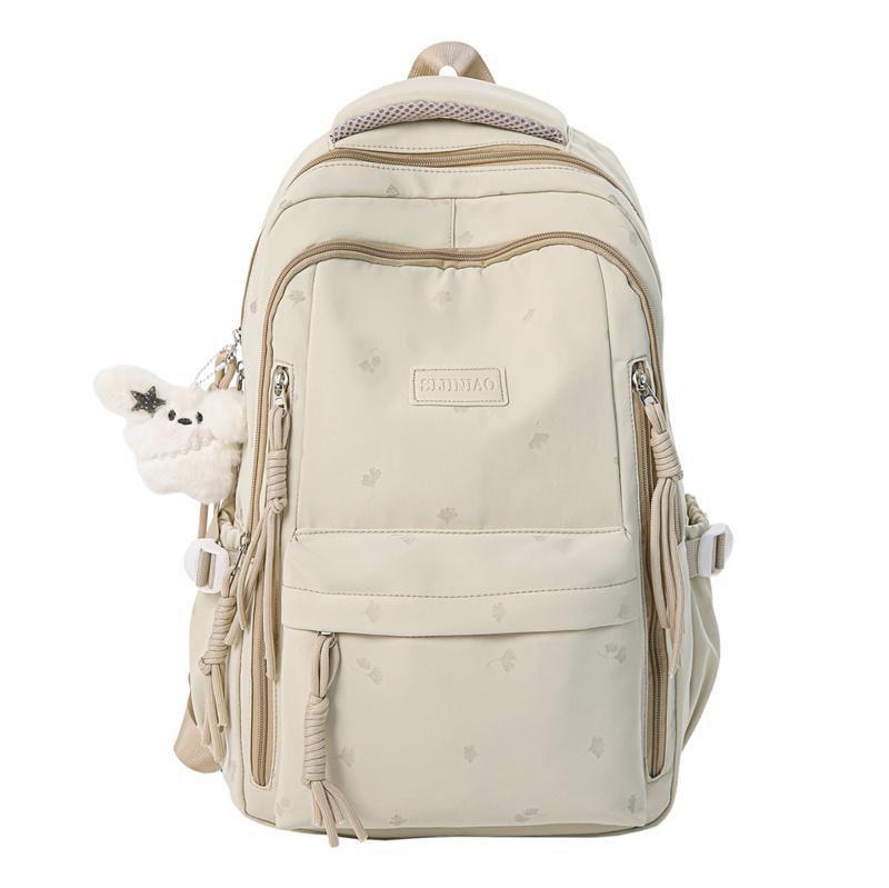 Cute Nylon Backpack for Women & Teens – Lightweight School Bag with Star Print and Decorative Tassels, Perfect for Daily Use
