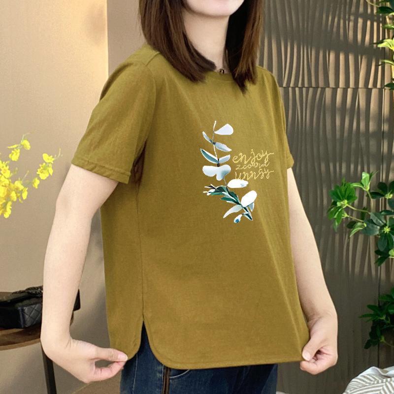 Women s Trendy Printed Cotton T-Shirt: Slimming, Versatile, Short Sleeve, New Summer Arrival Medium