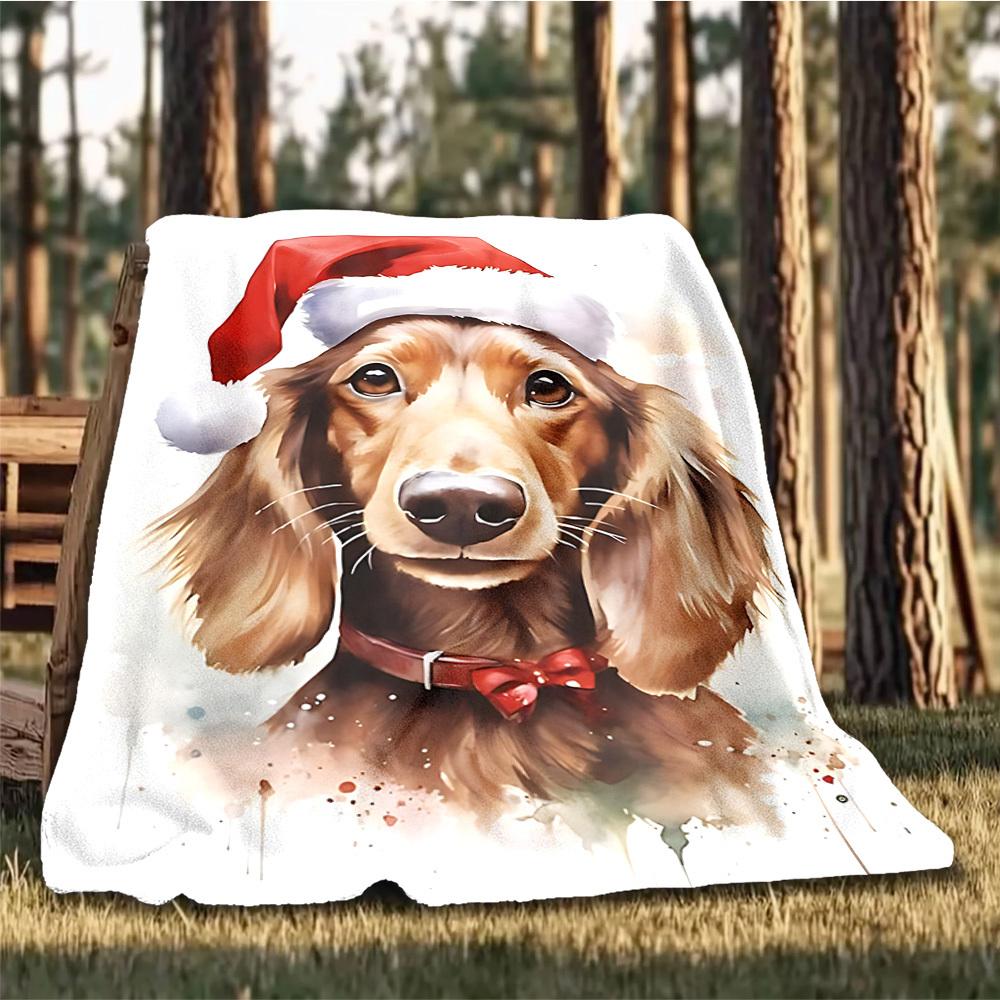 1pc Christmas dog Outdoor Soft Polyester Flannel Throw Blanket Versatile for All Seasons , Soft , Cozy , Warm All Season Quilted Throw ,