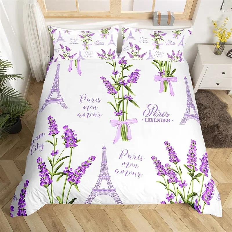 Eiffel Tower Duvet Cover Set Twin King Size Paris Tower Comforter Cover Microfiber Flower Butterfly Bedding Set For Girls Teens