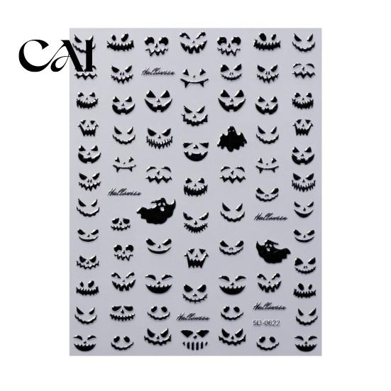 Holiday Party Nail Decals Halloween 3D Embossed Stickers, Skeleton Hand Pumpkin Spider Bat Gothic Manicure Art Decals, Decoration for Decor Sticker