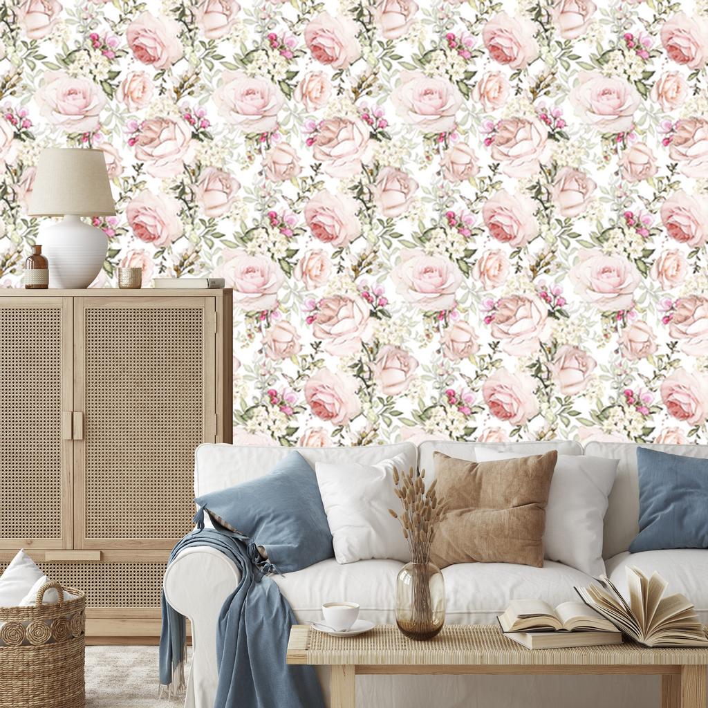 Wallpaper Roses among leaves for living room and bedroom 50x1000