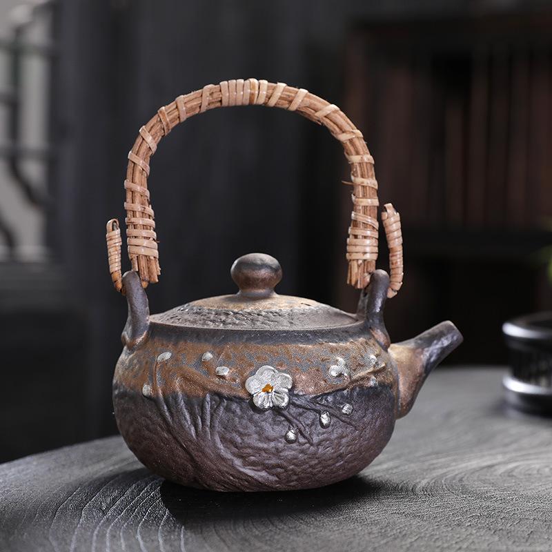 Coarse Pottery Gilt Iron Glaze Side Handle Pot Single Pot Brewing Teapot Teacup Retro Firewood Burning Kung Fu Tea Set