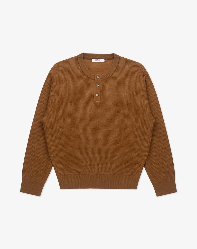 WORK ON BODY OFF Easyon Semi-Overfit Henley Neck Knit [Brown]