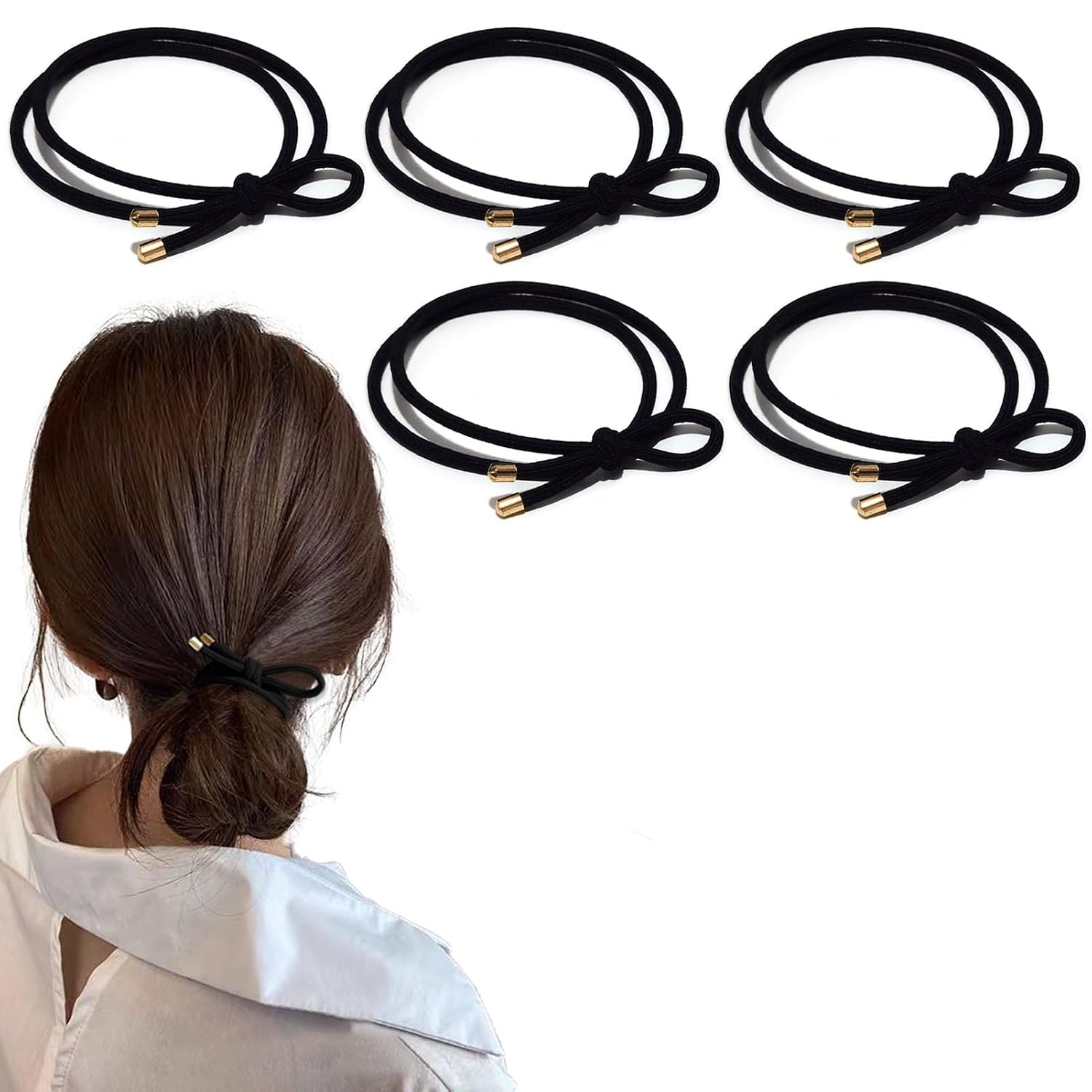 Hair tie black rubber non-marking 5-piece set holder Korean style simple plain non-breaking highly elastic stylish accessories adult men women fashion