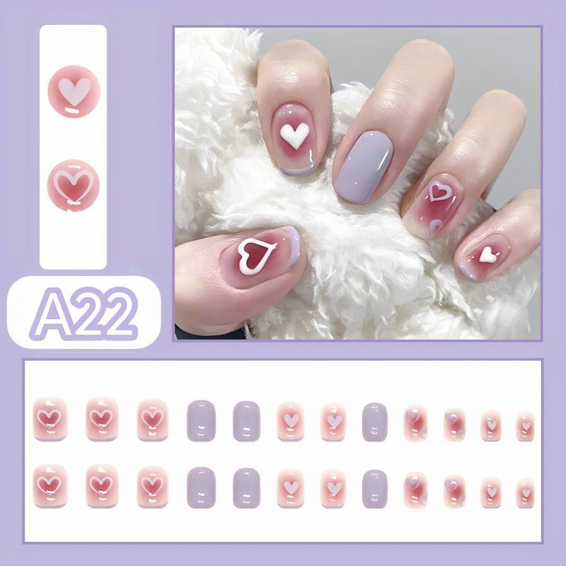

2025 New Arrival Wear Nail Tip Nail Stickers Mid Length Long Length Fancy Small White Fake Nail Patch Finished Product A22 Taro Heart (24 pieces/box free size) nail kit