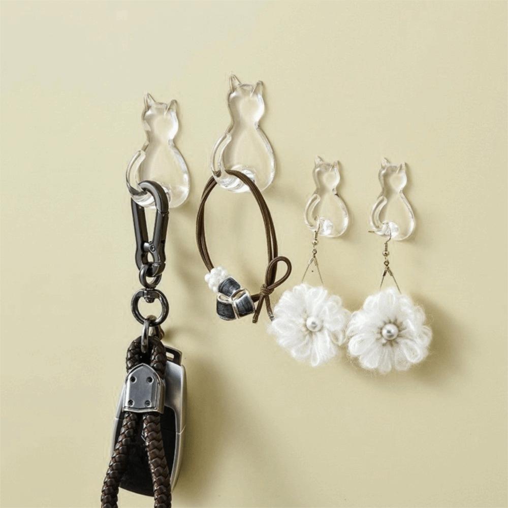 5Pcs Wall Mounted Wall Hook Waterproof Cartoon Cat Hooks Multifunctional Towels Rack Space Saving