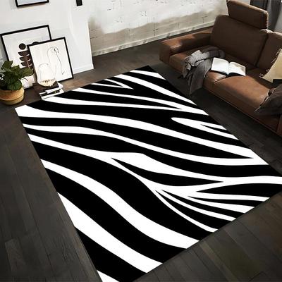 Black and White Zebra Striped Carpet for Living Room, Modern Design Rug Suitable for Use As an Anti-slip for Living Room Bedroom Sofas