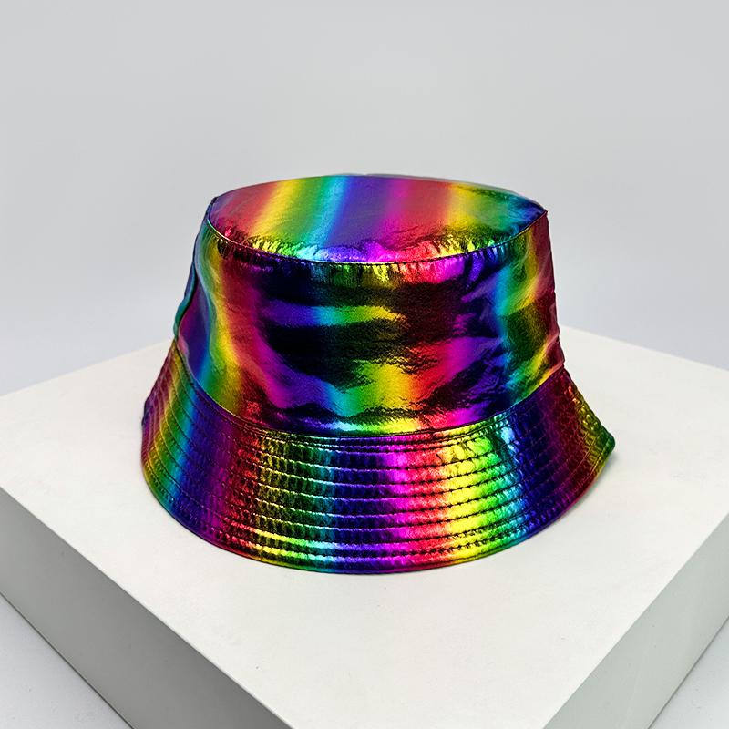 Fisherman Bucket Reflective Visibility High Color Multi Leather PU Faux Women  Men For Neutral Gender Fresh Caps Hats Double Sided Sunshade