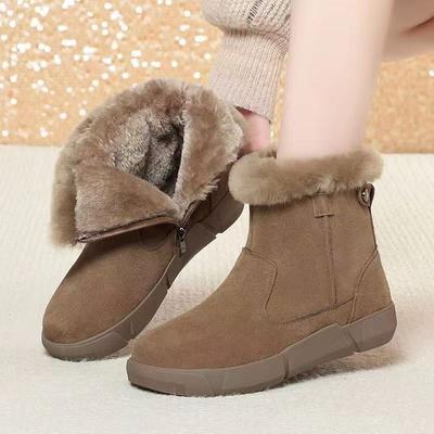 Women's Winter New Shearling High Top Cotton Boots Soft Sole Non Slip Thickened Plush Warm Flat Sole Zippers Snow Boots
