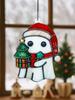 Christmas Halloween Ghost Hanging Ornament Cute Ghost Wearing Santa Hat & Holding Lantern Design Window Decor for Xmas Tree&Home