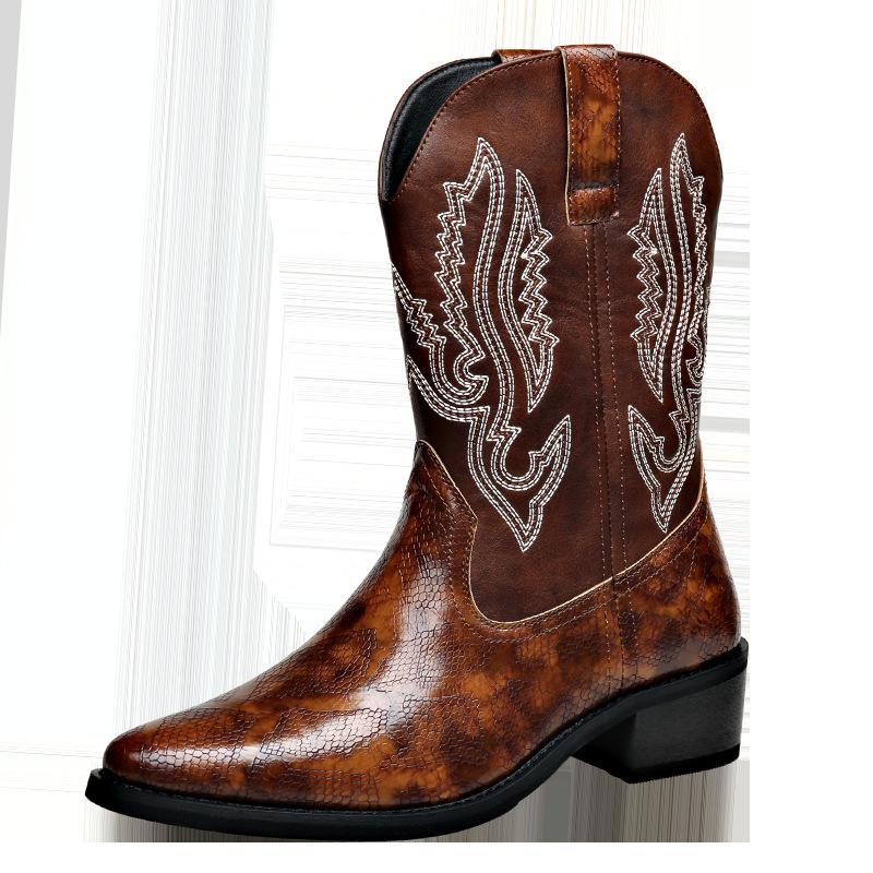 Trendy Men's High-Heeled Embroidered Chelsea Boots - Versatile Western Cowboy & Motorcycle Style