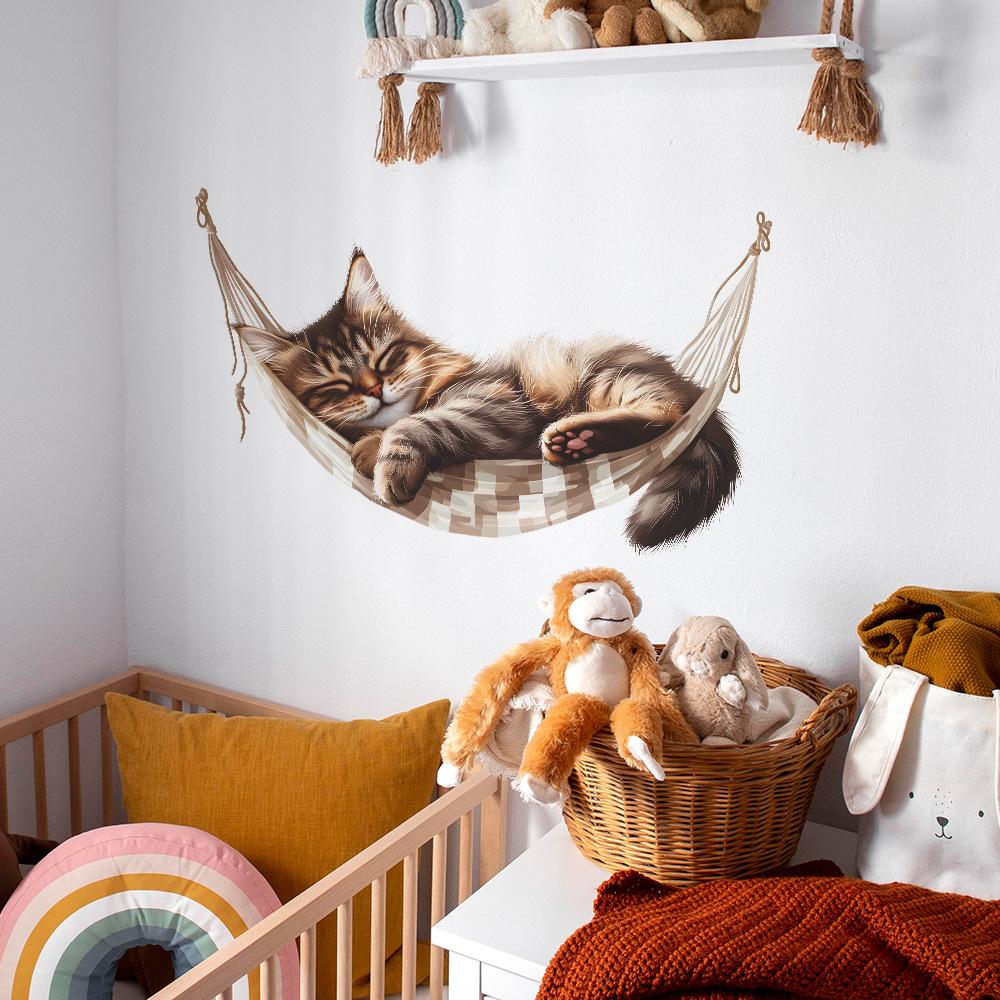 Creative Hammock Kitty Bedroom Living Room Entrance Home Background Beautification Wall Stickers