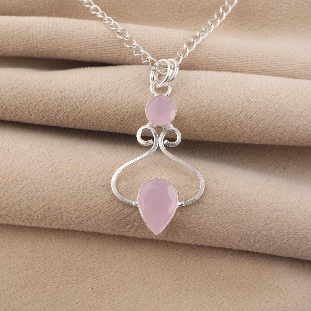 Rose Chalcedony Gemstone 925 Sterling Silver Handcrafted Jewelry Pendant 1.60" For Gift PP-13-15