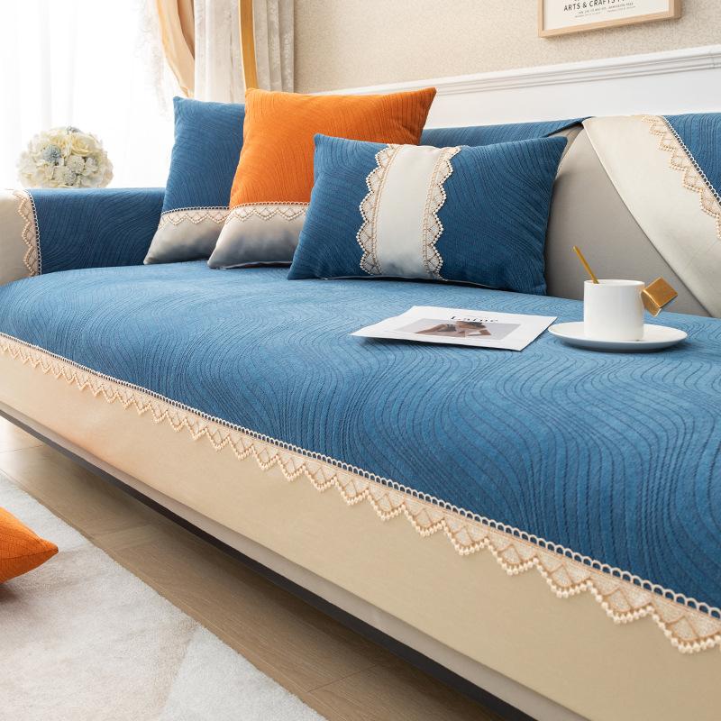 Chenille Sofa Cushion for All Seasons, Modern Light Luxury Anti-slip Cloth Towel, Anti-cat Scratch Sofa Cover, Thickened