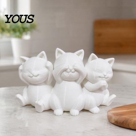 Sturdy Cat Shelf Decor Three Wise Cats Figurines, 3D Printed Minimalist Statue for Desk Lover Gifts Decor, Ancient Wisdom Ornament Home Office,