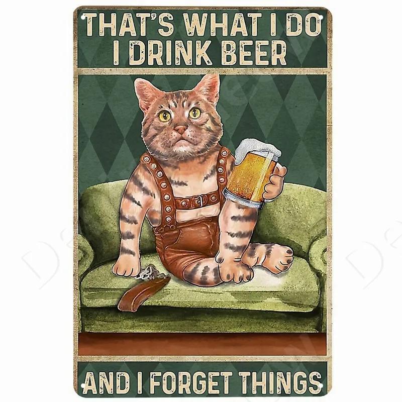 Cats and Wine Vintage Metal Sign Dog and Beer Wall Decoration for Bar Home Club Let Evening Be-Gin Tin Poster Funny Plate
