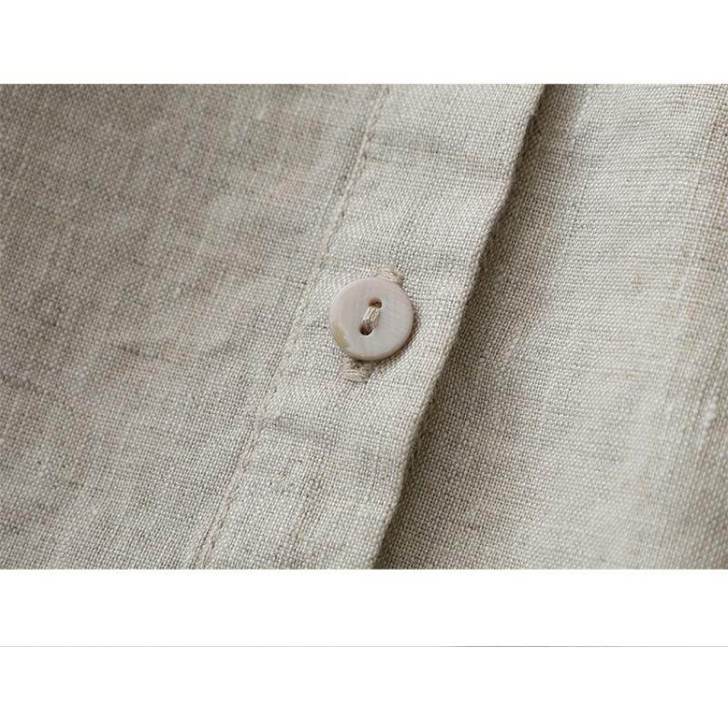 2025 summer shirt stand-up collar four-quarter sleeve white shirt loose large size sunscreen shirt cotton and linen women's clothing C025-815