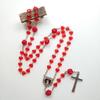 62KD Red Hearts Catholic Rosary Necklace Beads Holy Figure Jesus Hanging Pendant Charm for Women Men Church Decoration Gift