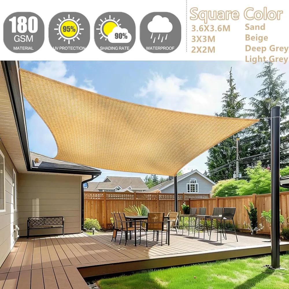 Waterproof Sun Shelter Garden Sun Shade Sail Patio Sunscreen Canopy Anti-UV Square Awning Camping Hiking Tarp with Hardware Kit