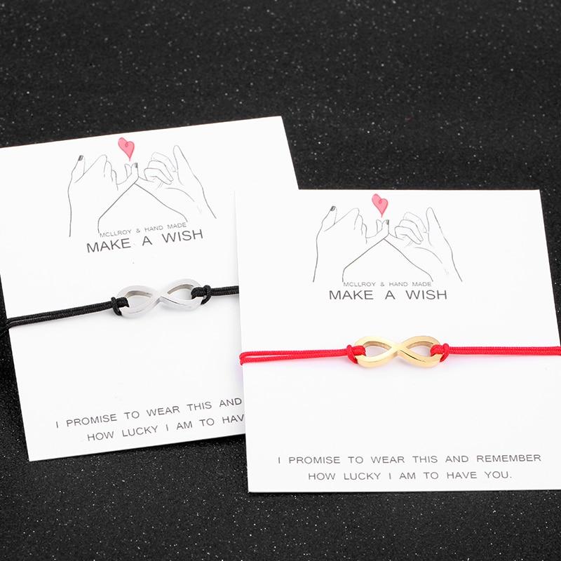 Couples Red Bracelets Women Stainless Steel Beads Infinite Love Black Rope Bracelet Women Weaving Adjust Bracelet For Women Gift