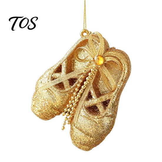 Dance Themed Christmas Tree Decor Glitter Ballet Shoes Ornament, Plastic Dancing Hanging Holiday Home Party Ornaments Decoration with Bow for