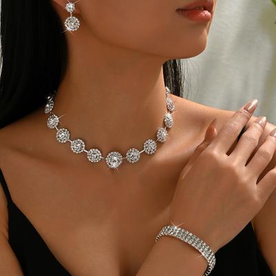 Rhinestone Earrings Necklace Bracelet Three-Piece Set, Claw Chain Bridal Wedding Birthday Party Luxury