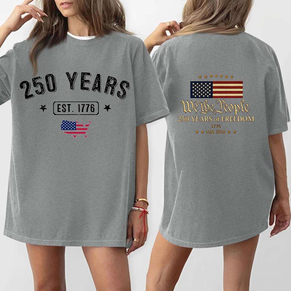 Damen Casual Unabhängigkeitstag 250. Jubiläum Bedrucktes T-Shirt Rundhals Pullover Kurzarm Oberteil